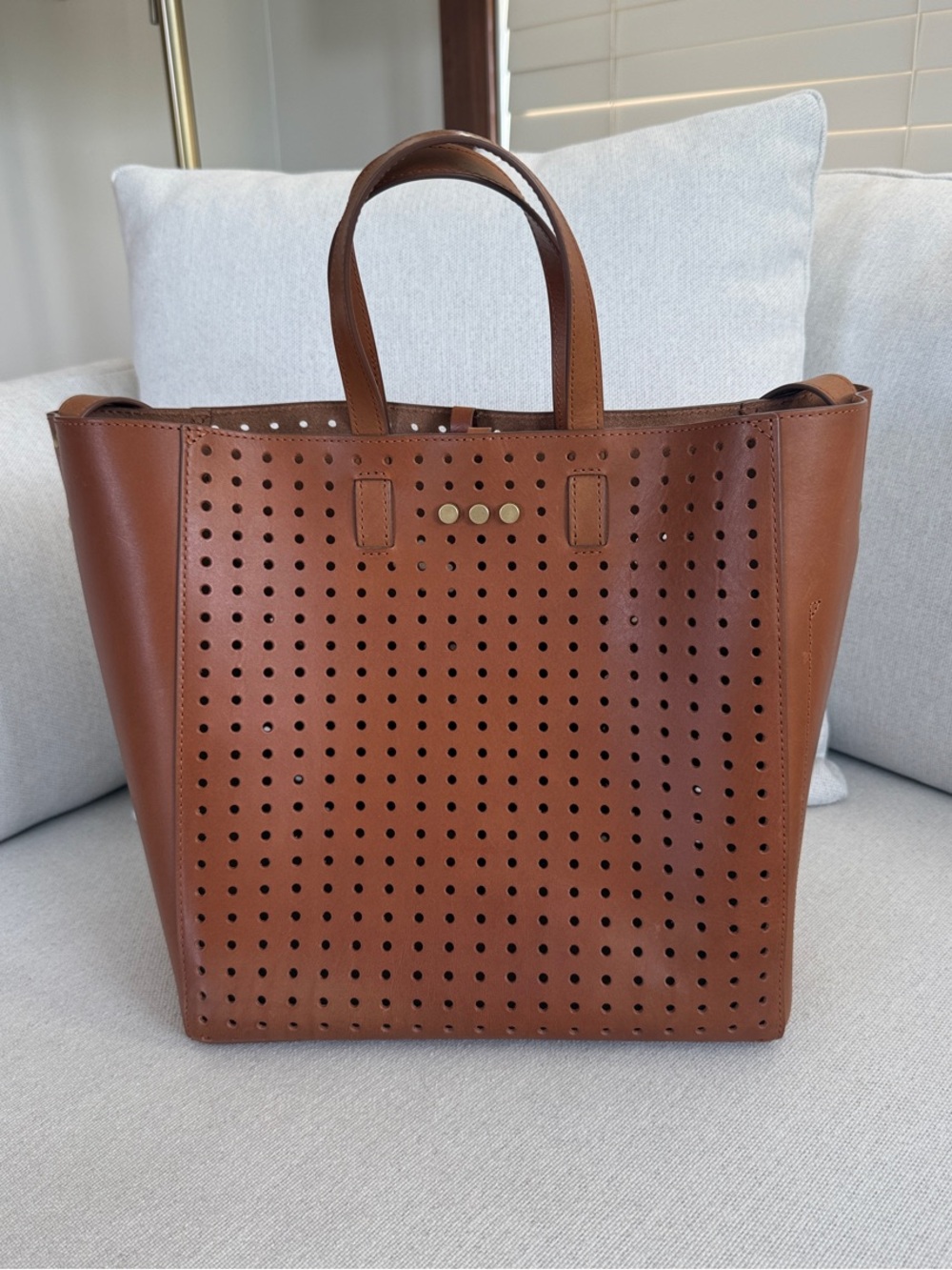Shinola Cognac Perforated Leather Tote